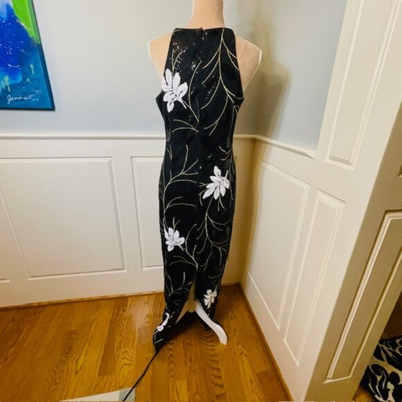 Badgley Mischka Belle Elegant Black Sequin Halter Neck Evening Gown 8 - Picture 3 of 8